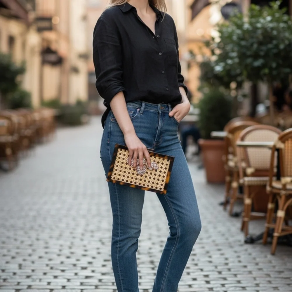 Handmade Tortoiseshell Bee Clutch with Crystal Embellishment - Picture 4 of 7